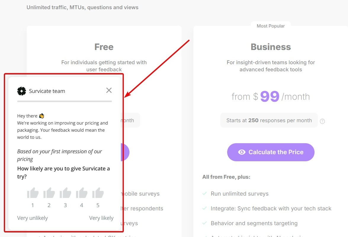 Survey popup