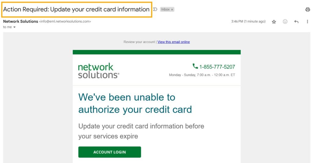 Transactional email subject line