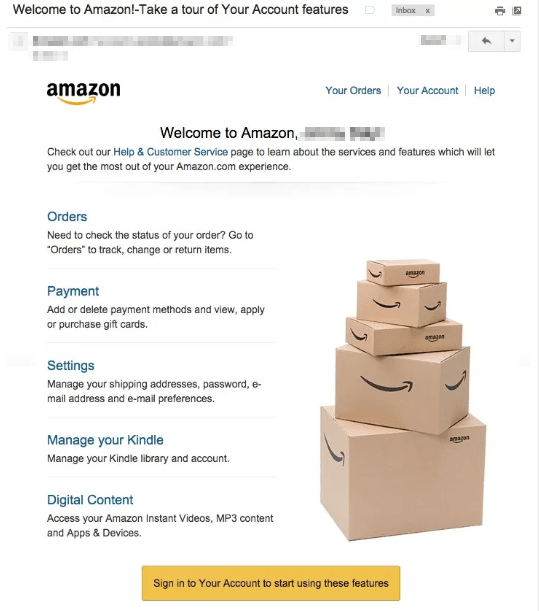 Amazon Welcome series email campaign examples