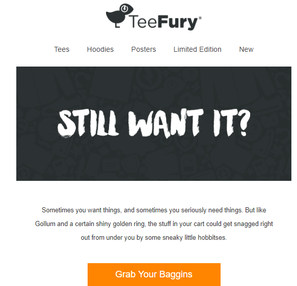 TeeFury Cart abandonment email campaign examples