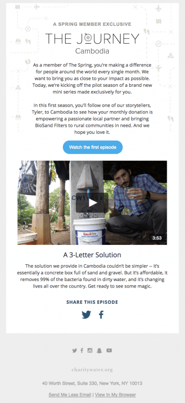 charity water Transactional email campaign examples