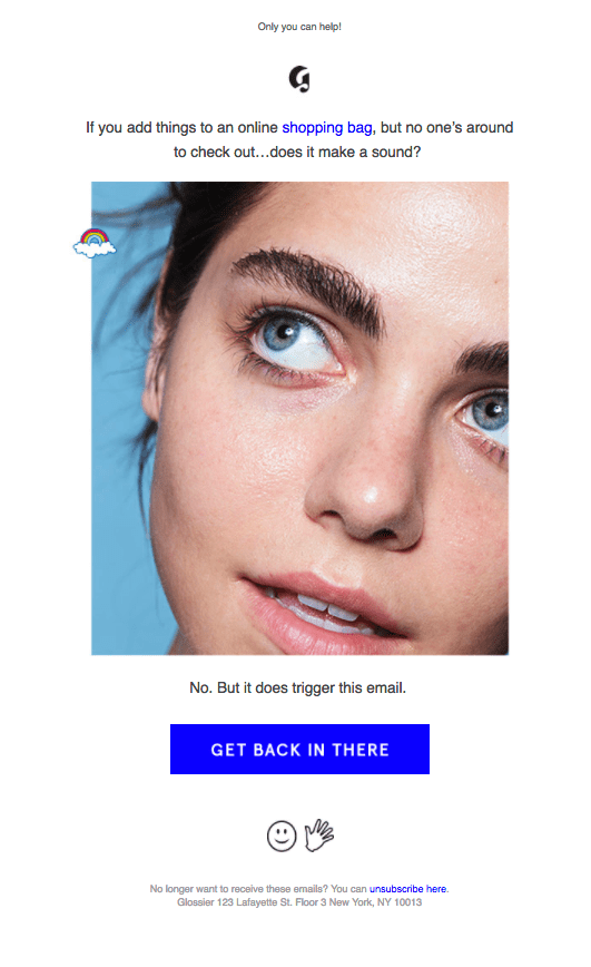 Glossier Cart abandonment email campaign examples