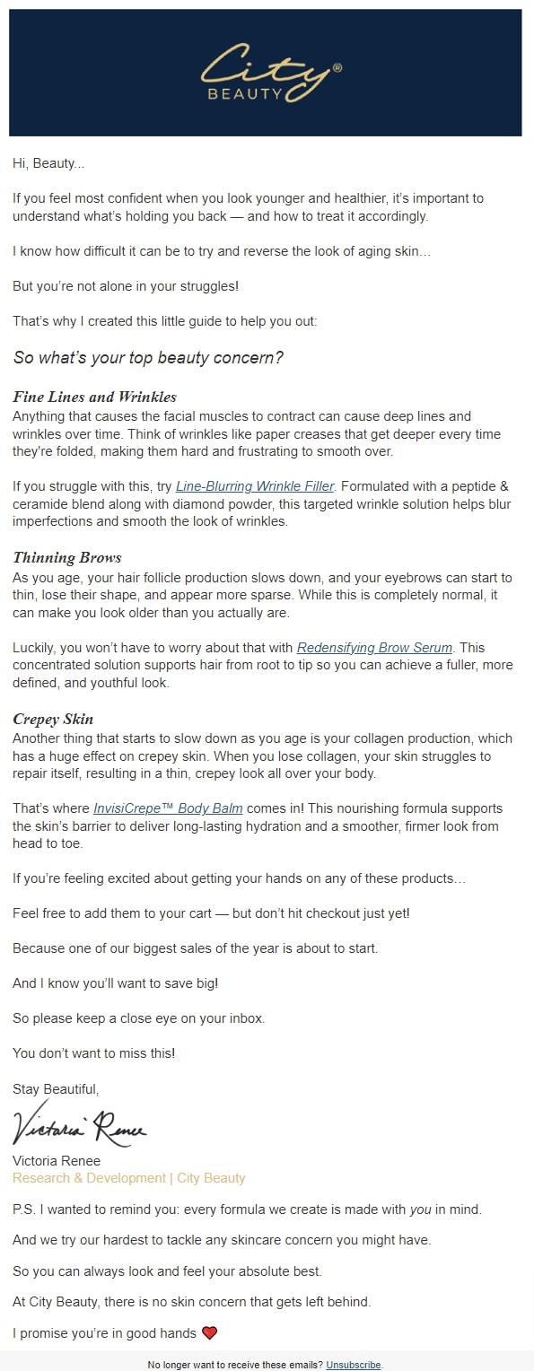 City Beauty email example