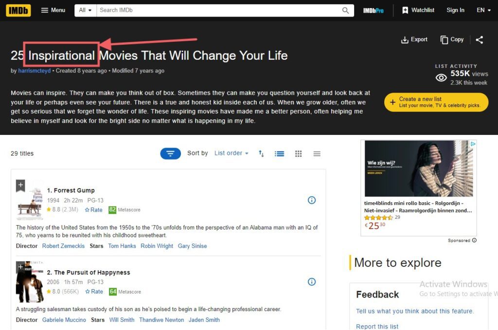 IMDB positive power words
