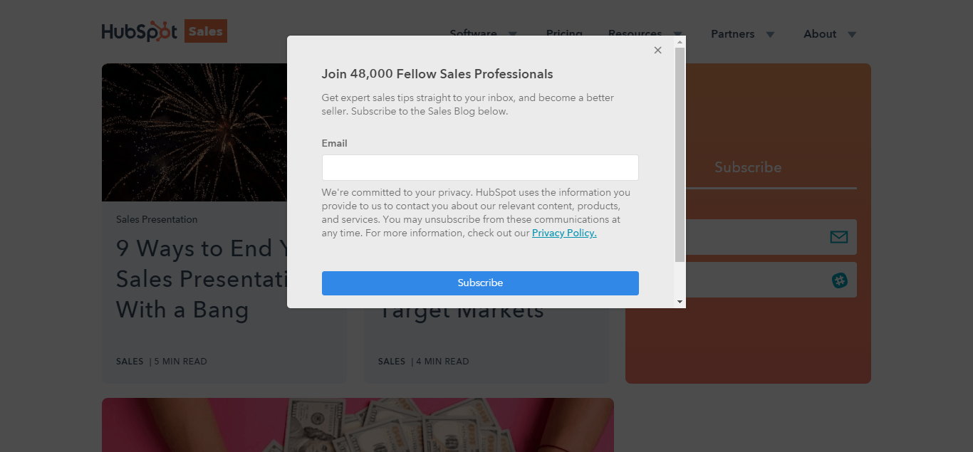 HubSpot Sales Blog Exit Popup