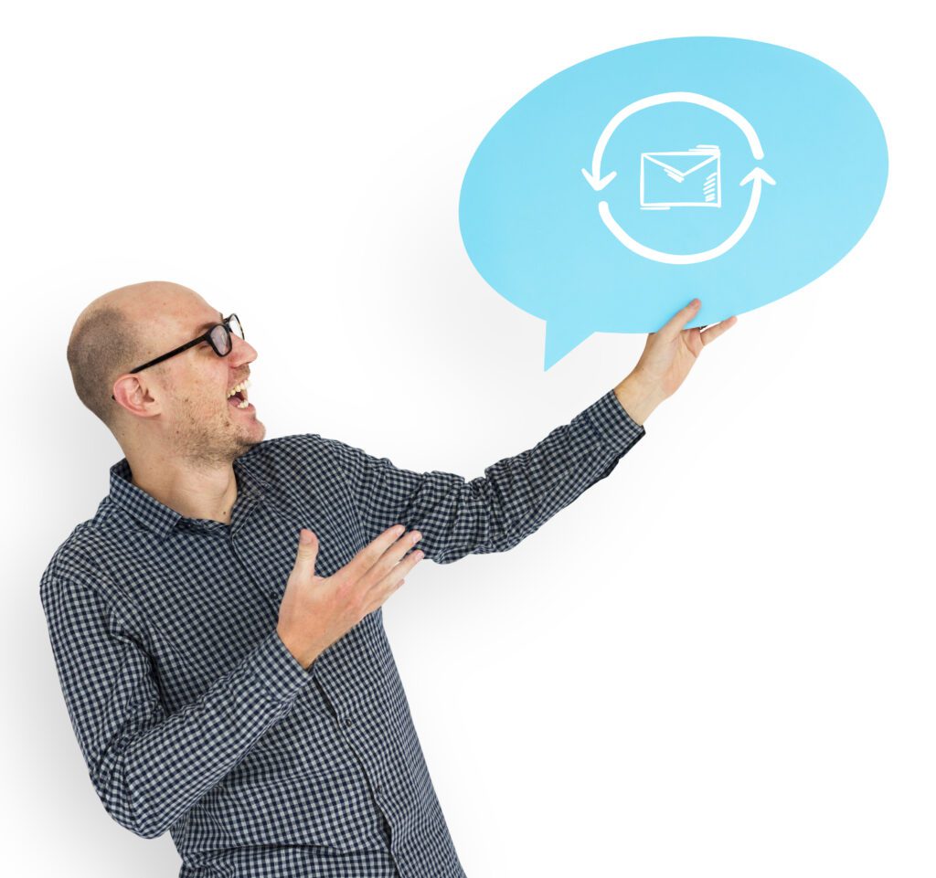 happy man holding email symbol