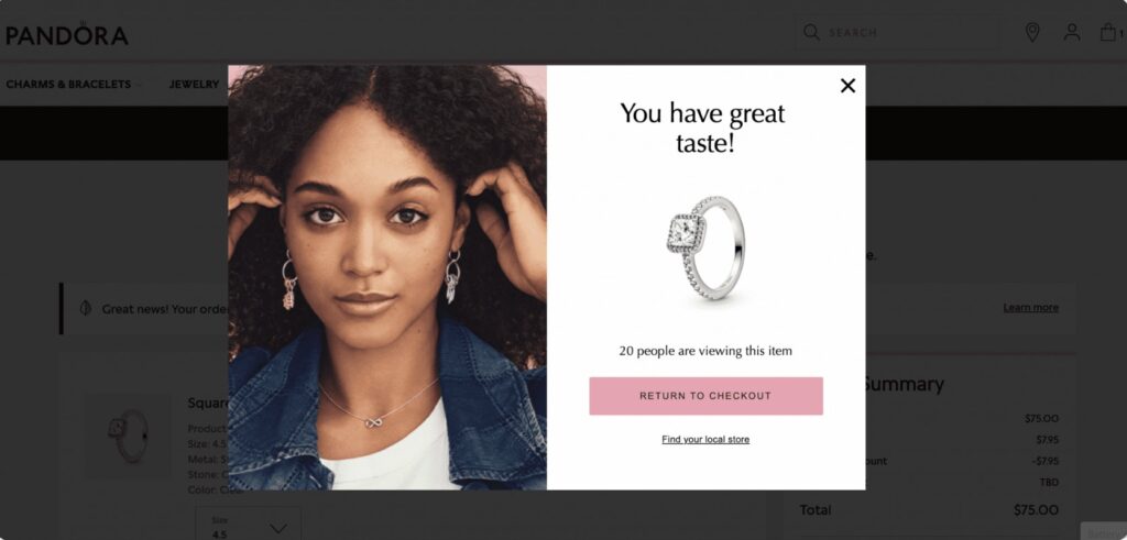 Website Popups examples - Pandora