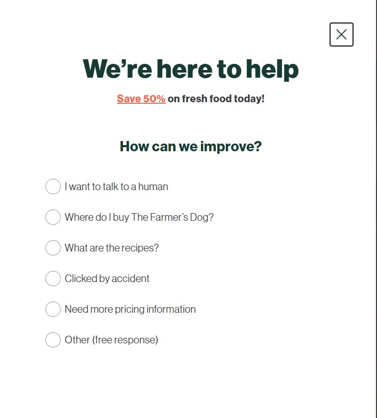 Website Popups examples - The Farmer's Dog