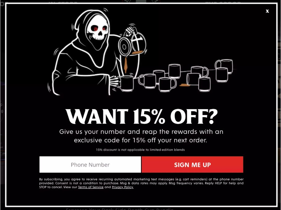 signup form examples - Death Wish Coffee