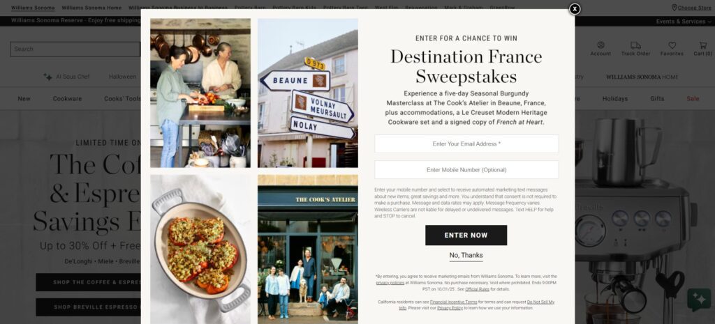 signup form ideas - Williams Sonoma