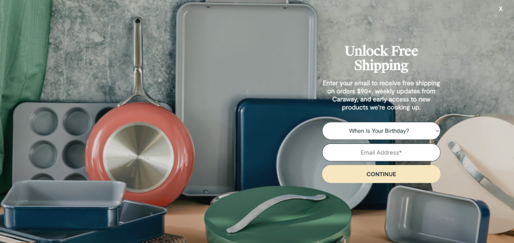 Website Popups examples - Caraway
