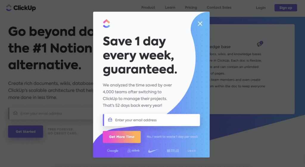 Website Popups examples - Clickup