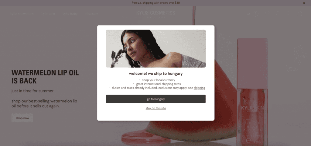Website Popups examples - Kylie Cosmetics