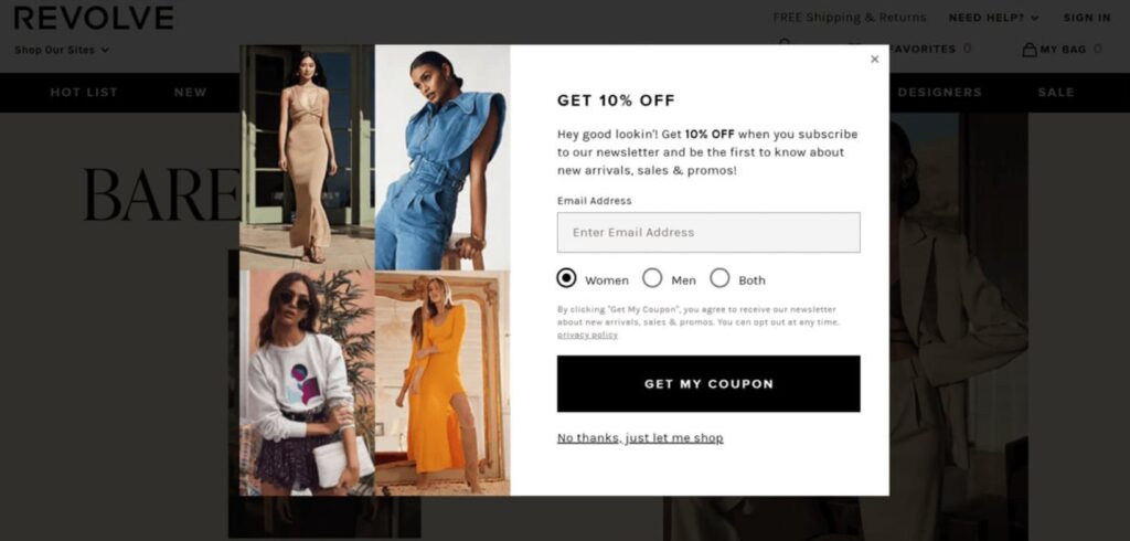 5 Best Overlay Popup Examples to Boost Conversion (With Real Brand Inspiration) 4 Overlay Popup Examples - Revolve