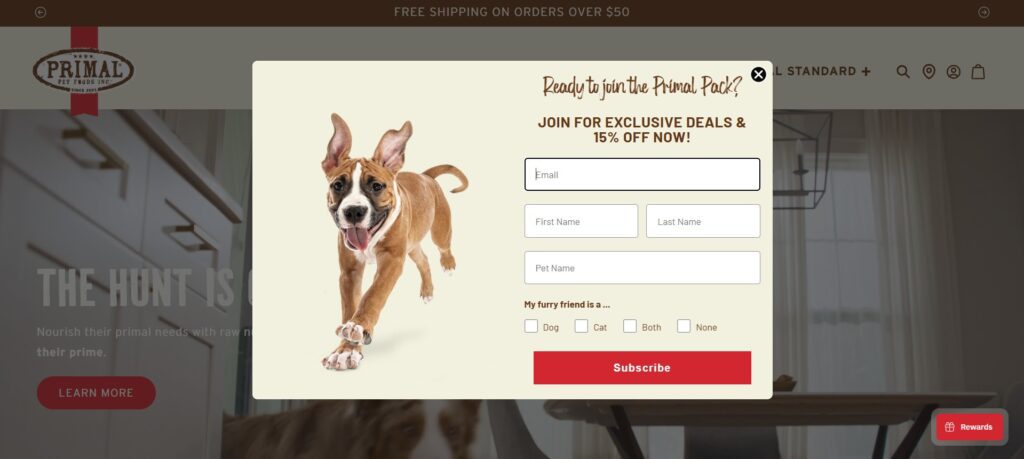 Discount Popup Example: 5 Real Use Cases And Helpful Best Practices For Better Conversions 3 Discount Popup Example - Primal Pet Foods