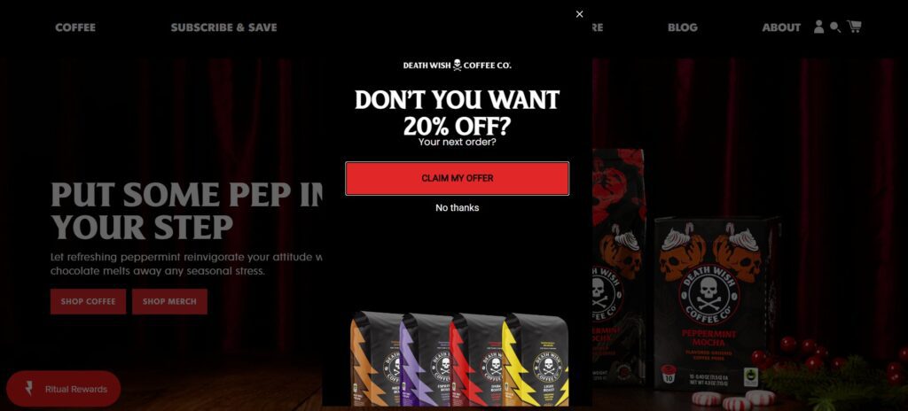 5 Popup Message Example for Engagement 6 popup message example for engagement - Death Wish Coffee