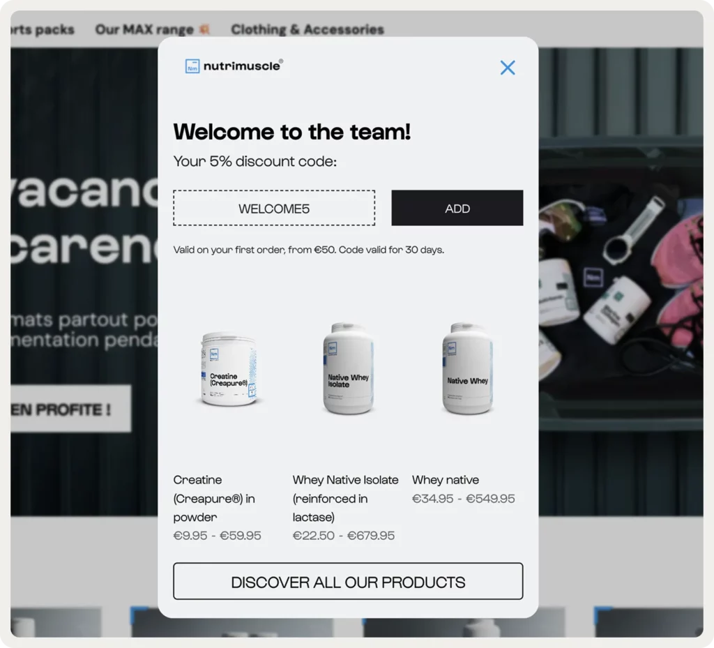 Discount Popup Example: 5 Real Use Cases And Helpful Best Practices For Better Conversions 4 Discount Popup Example - Nutrimuscle