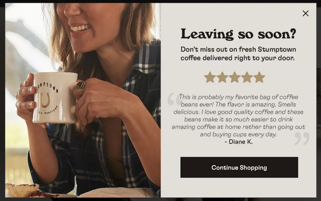 5 Popup Message Example for Engagement 3 popup message example for engagement - Stumptown Coffee